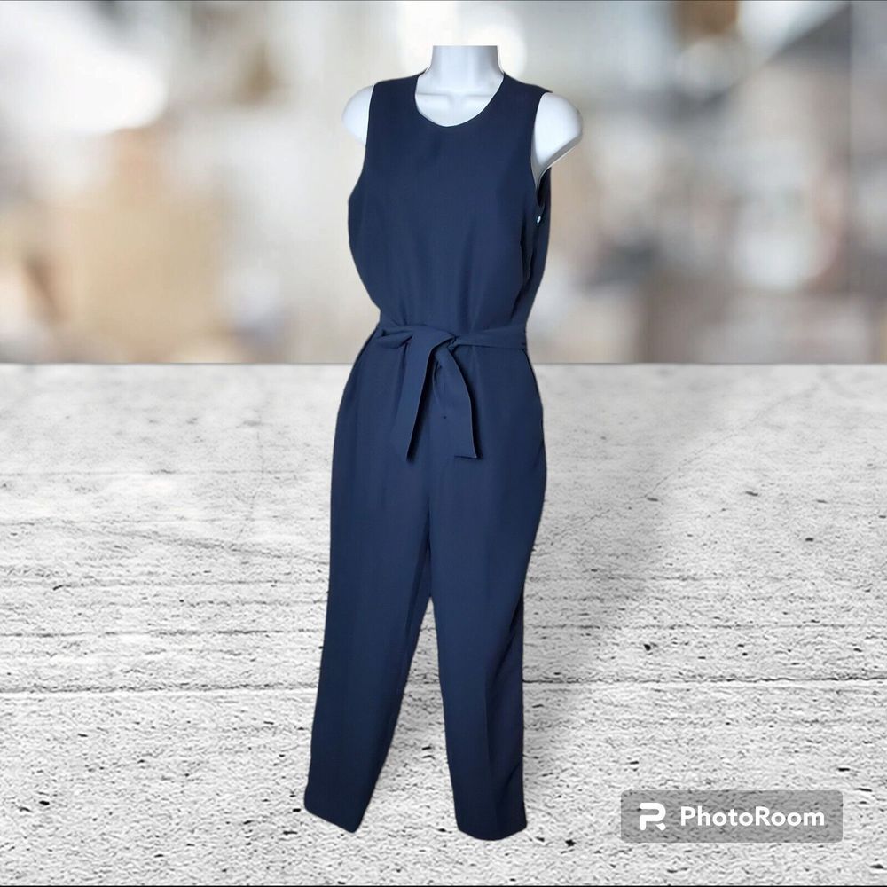Banana Republic Jumpsuit Womens Blue Wide Leg Crop Sleeveless Pockets Solid Sz 2